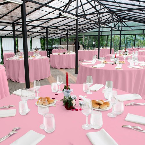 16 Pack Light Pink Plastic Tablecloth for Round Tables, Premium Decorative Pink Disposable Table Cloths for Parties, Bulk Round Party Table Cover for Birthday Wedding Anniversary Graduation, 84 Inch