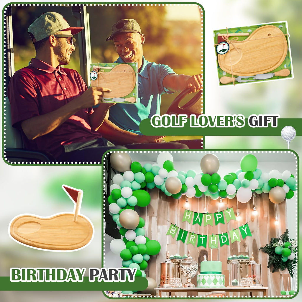 Ziliny Golf Cheese Board Gift Set Party Favor Prizes Charcuterie Wood Board with Knives and Box Father Day Gift for Dad Grandpa Party Tournament Game (9.8" x 7.7", Bamboo Color)