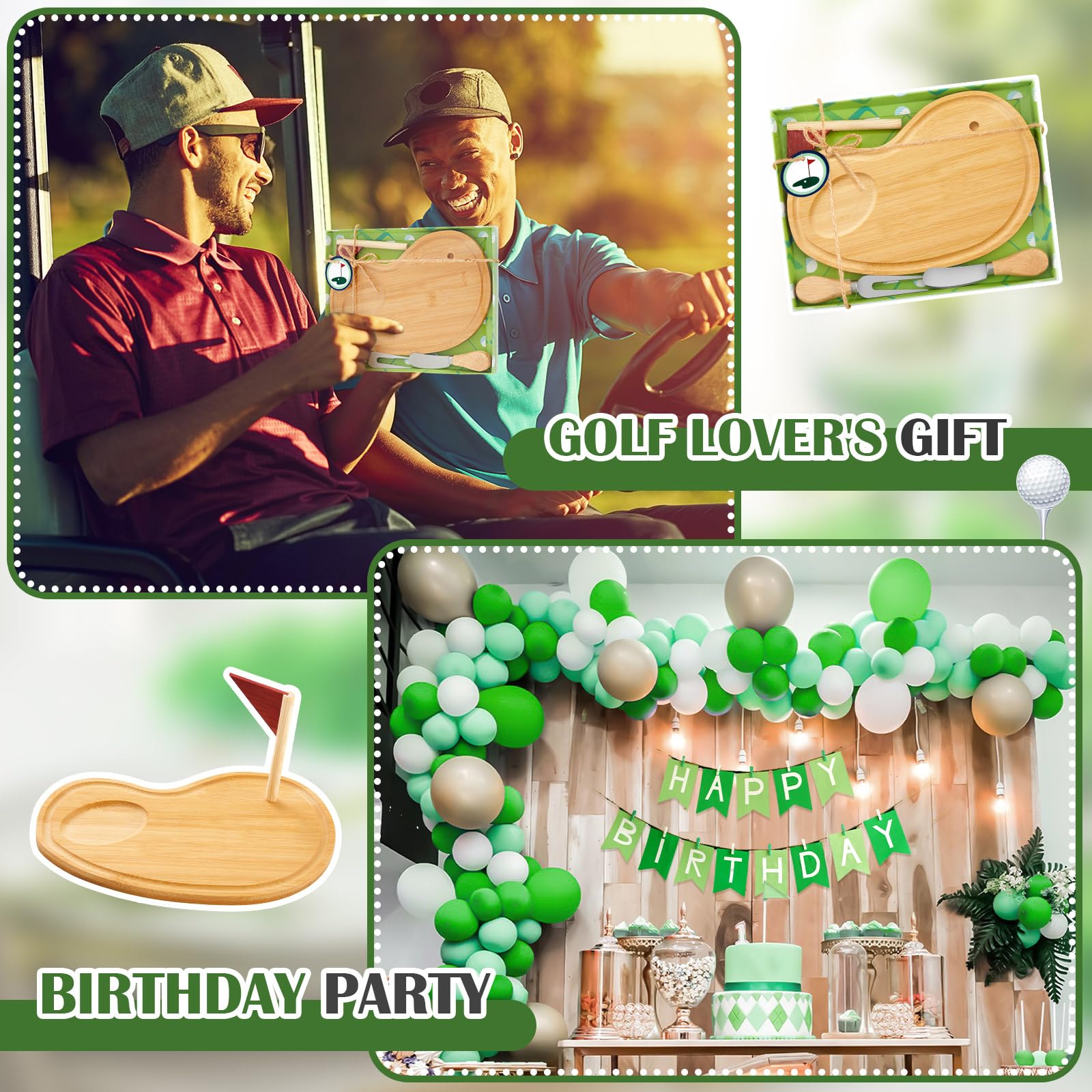 Ziliny Golf Cheese Board Gift Set Party Favor Prizes Charcuterie Wood Board with Knives and Box Father Day Gift for Dad Grandpa Party Tournament Game (9.8" x 7.7", Bamboo Color)