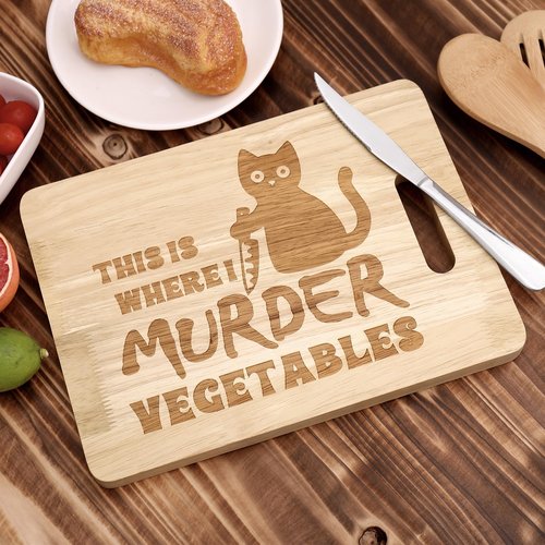 Funny Black Cat Cutting Board This Is Where I Murder Vegetable Wooden Food Serving Tray Dethawing Engraved Cooking Kitchen Wedding Gift Kitten Lovers Dietitian Women Valentines Home Decor