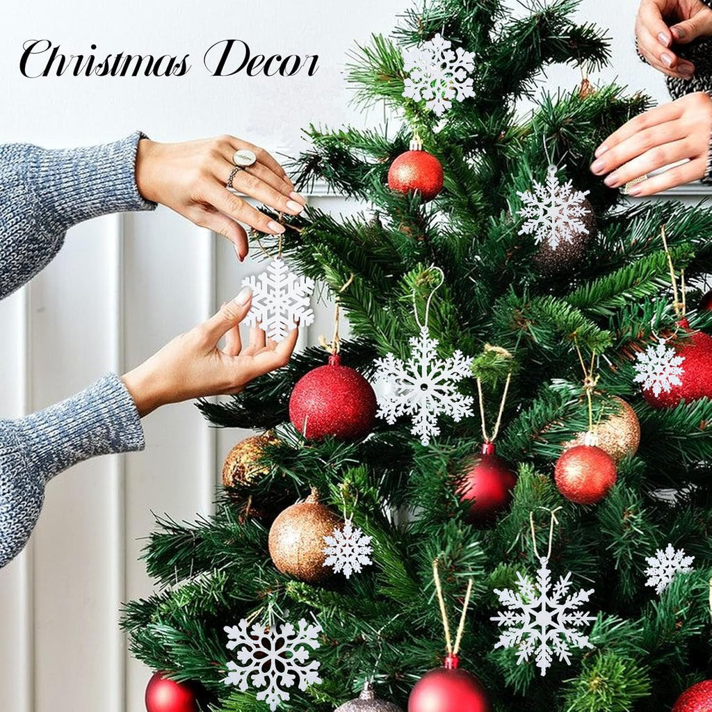 NEWMIAO Snowflake Ornaments - 36pcs Glitter Plastic Decorations for Christmas Tree | 5 Unique Patterns