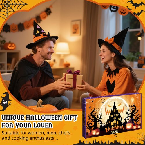5 Pcs Halloween Kitchen Utensils Wooden Spoons Set-（with Aprons）Kitchen Cooking Utensils Set,Suitable for Home Halloween Kitchen Decor or Home Baking Championship-Gift-Ready