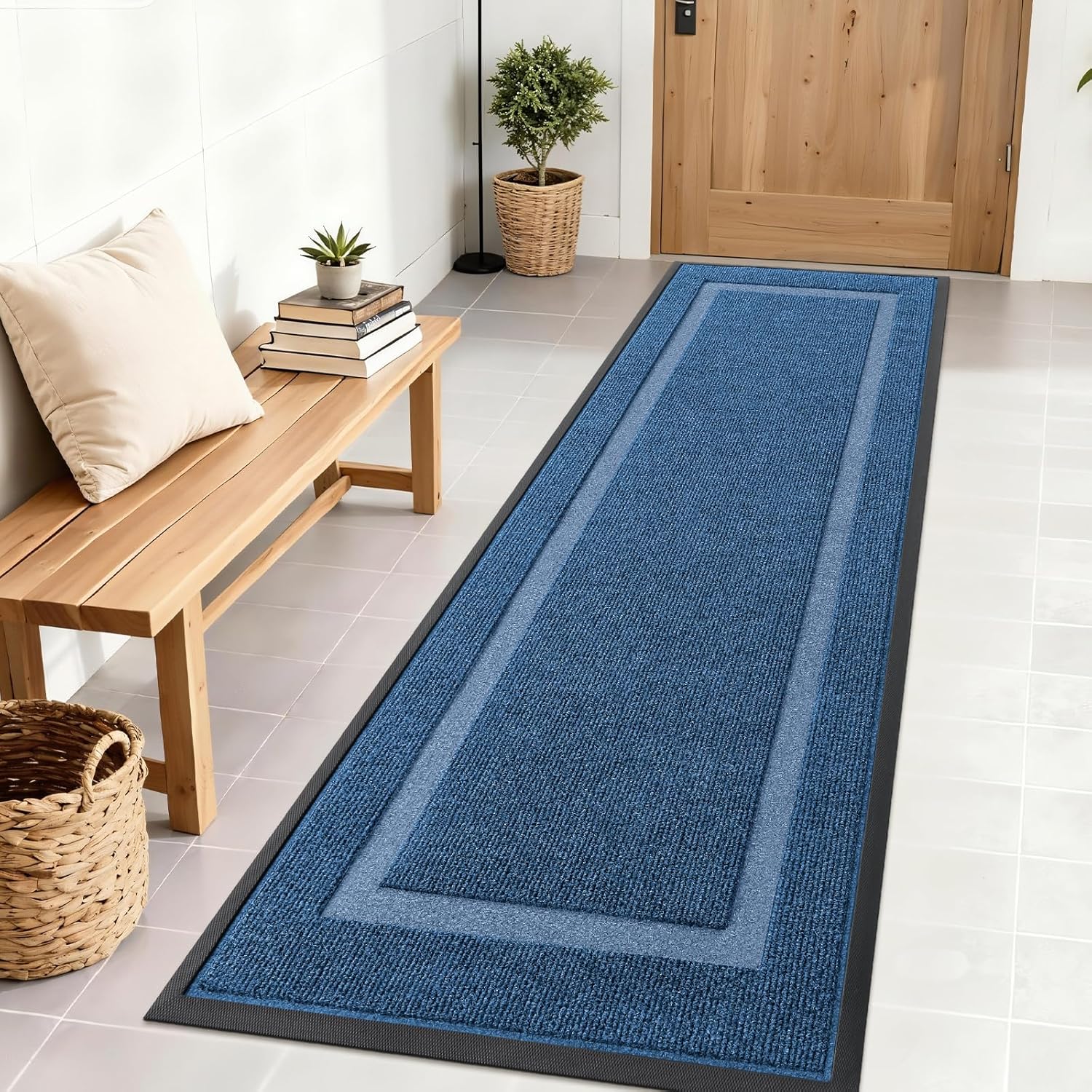 OLANLY Indoor Outdoor Front Door Mat - Waterproof, All-Weather, Easy Clean | 71x23, Light Blue