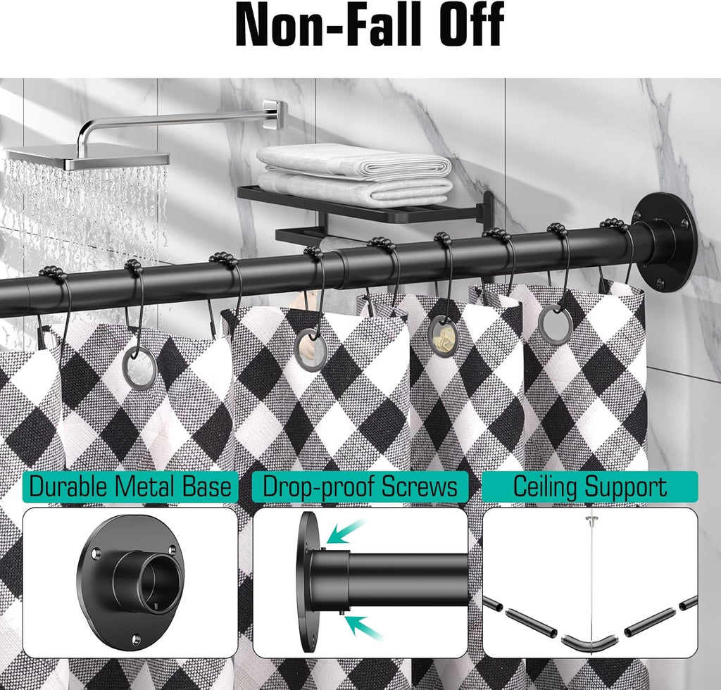 YASONIC L-Shaped Shower Curtain Rod - Durable Design with 3 Pack Corner Shower Caddy