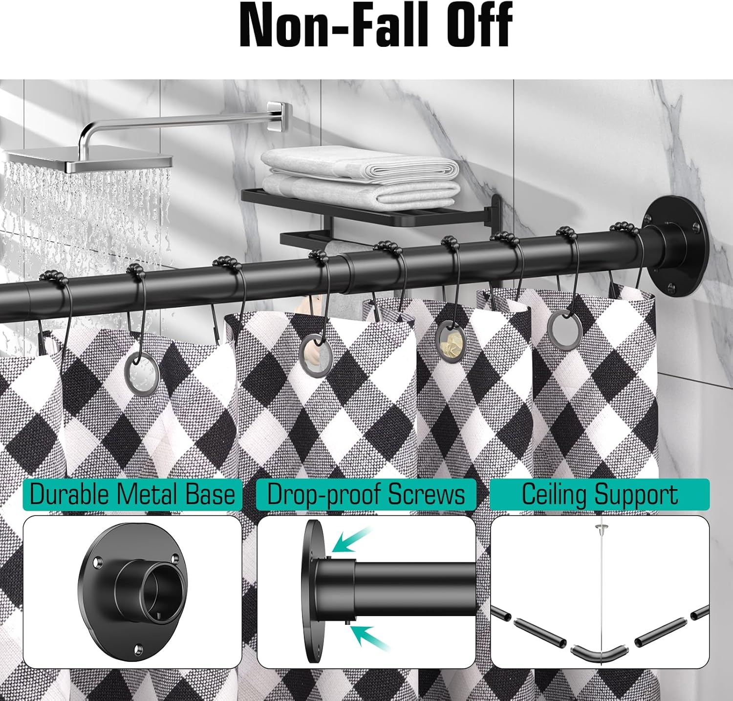 YASONIC L-Shaped Shower Curtain Rod - Durable Design with 3 Pack Corner Shower Caddy