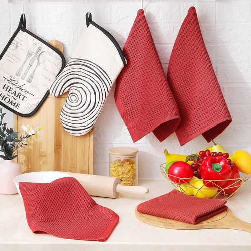 Homaxy Kitchen Dish Cloths - 100% Cotton Waffle Weave, Ultra Soft & Absorbent, 12x12 Inches, 6-Pack, Brick Red