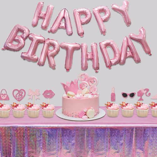 GREATRIL Metallic Pink Happy Birthday Banner - Perfect Party Decoration for Unicorn & Princess Themes