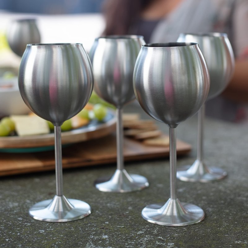 Deco Unbreakable 12 Oz Stainless Steel Wine Glasses (4 Pack)- Large Stemmed Matte Silver Wine Goblets - Reusable Indoor Outdoor Drinkware - Keeps Wine Chilled Longer - Great for Summer Pool Parties
