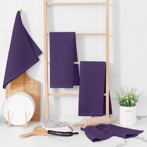 Homaxy Kitchen Dish Towels - Ultra Soft 100% Cotton Waffle Weave, Quick Drying, 13 x 28 Inches, 12-Pack, Eggplant