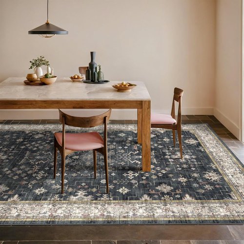 Hazo Haus Black Farmhouse Area Rug - Washable 7x10 ft, Stain Resistant, Non-Slip | Ideal for Living Room, Bedroom, Dining Room