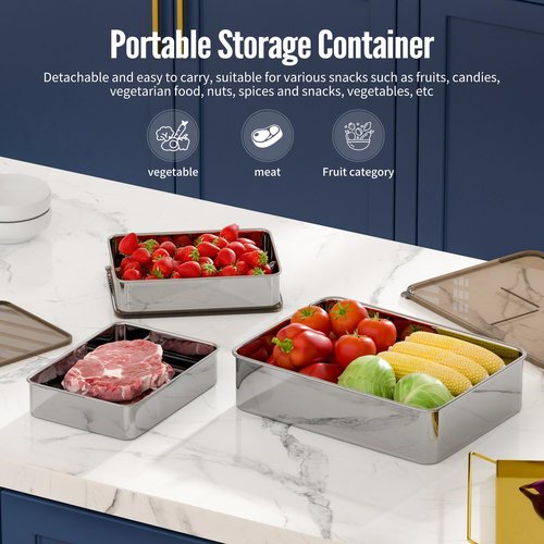 Hommiya Stainless Steel Food Storage Containers with Lids - Stackable,3-Piece Set, Dishwasher Safe for Meal Prep, Deli Meat, Cheese,Bacon & Freezer