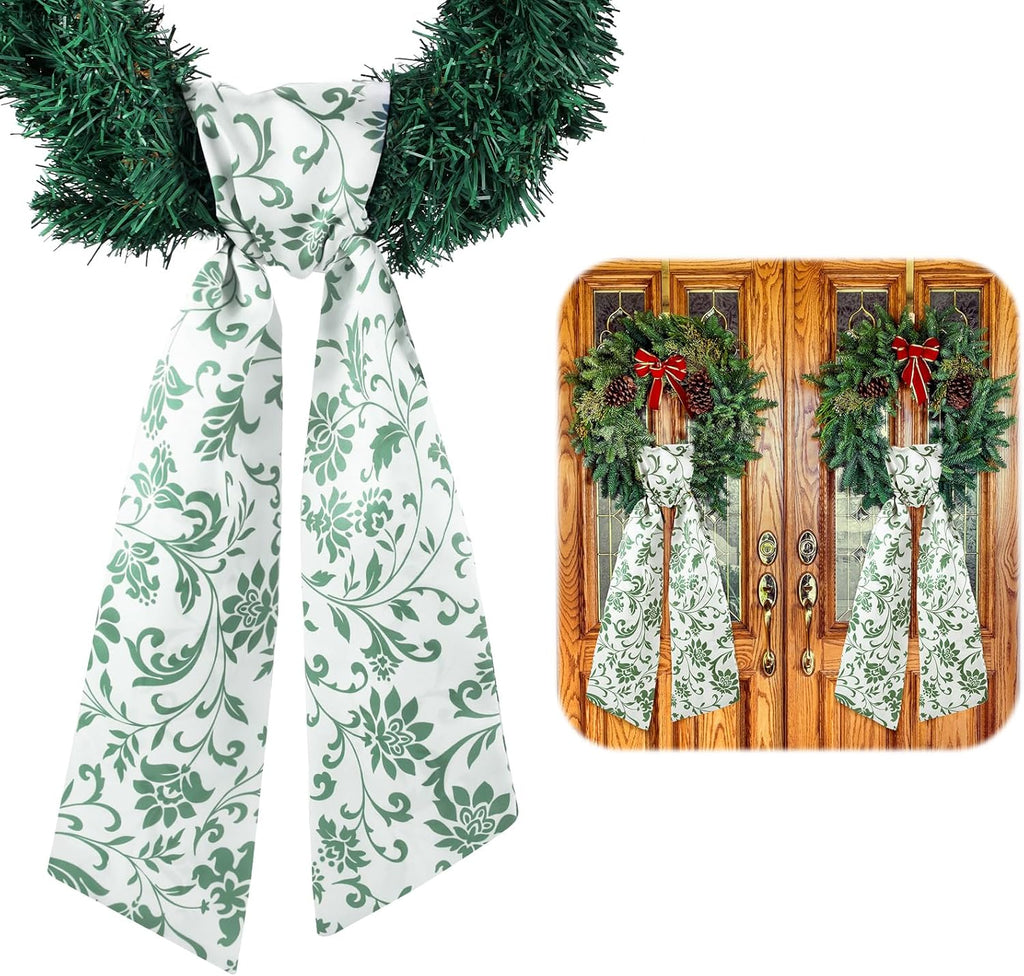 VitalCozy Wreath Sash - 2 Pcs Green Garland Ribbon for Indoor/Outdoor Decor | 4.5" W x 56" L