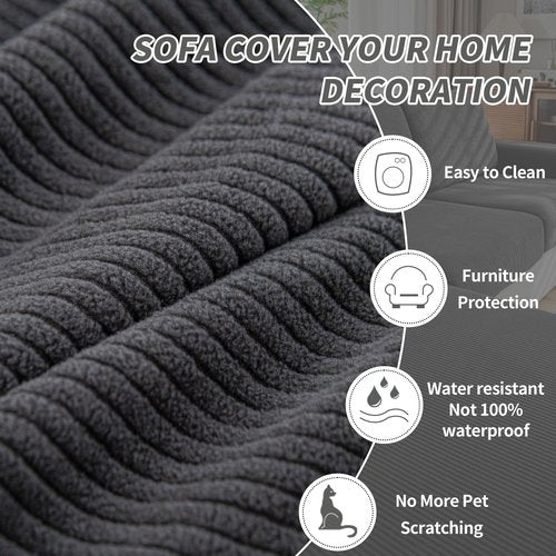 QIANMEW Couch Cushion Covers, Comfort Soft Magic Sofa Covers Washable Stretch Resistant Slipcovers for Sectional and L Shaped Seats Furniture Protectors for Pets (2 Seaters Covers, Dark Gray)