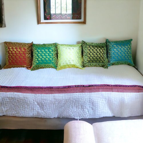 COTSILER 16X16 Indian Ethnic Silk Banarasi Decorative Cushion Cover for Home and Gift (16 x16, Animal Print)