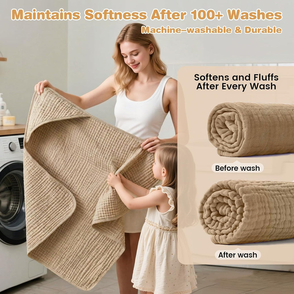 Skiennix Hooded Baby Bath Towels - 6-Layer 100% Muslin Cotton, Soft & Absorbent, Large 32x32 Inch, 2 Pack