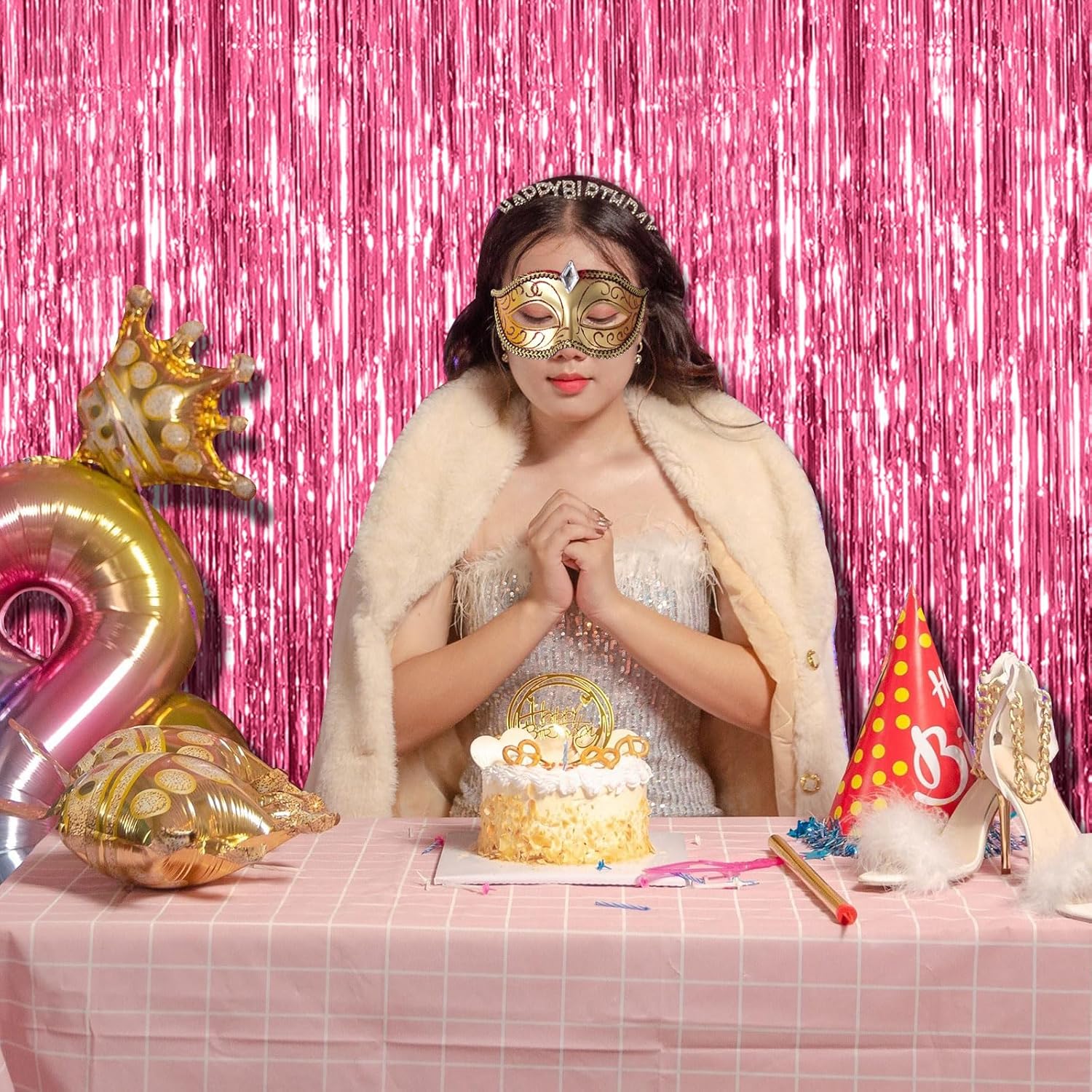 Skiennix 20 Pack Pink Backdrop Decorations - Tinsel Curtain Foil Fringe for Birthday & Graduation