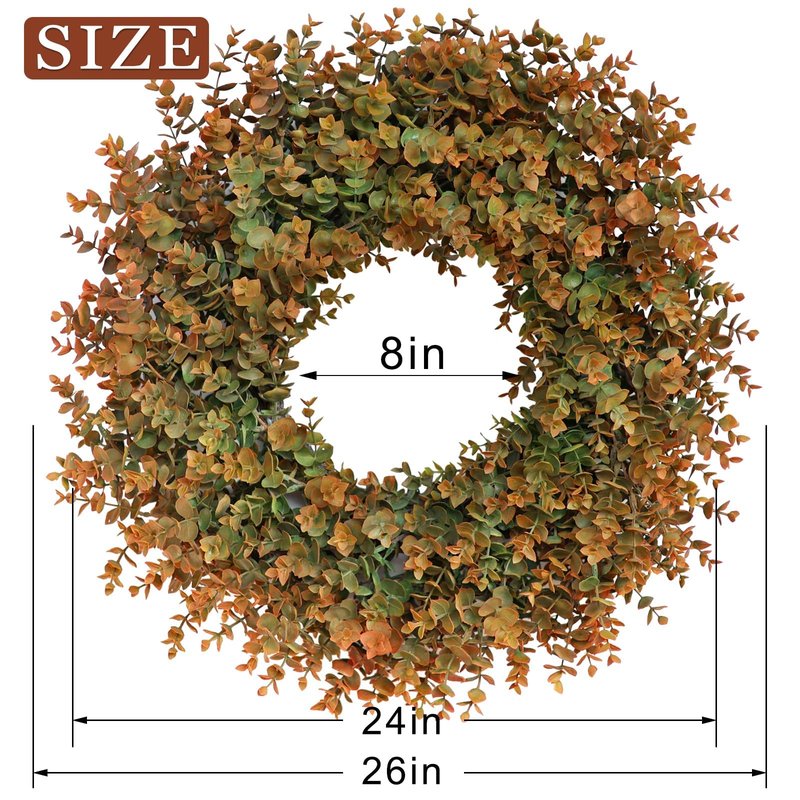26" Fall Wreath for Front Door, Porch, Window - Large Artificial Boxwood Leaves Outdoor Wreath for Home, Farmhouse Harvest Festival Thanksgiving Day Autumn Decor