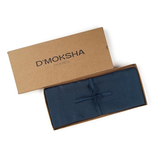 D'Moksha Homes Linen Navy Blue Table Runner 72 Inches Long - 100% Pure Linen 14 x 72 Inch Table Runner for Dining - Machine Washable