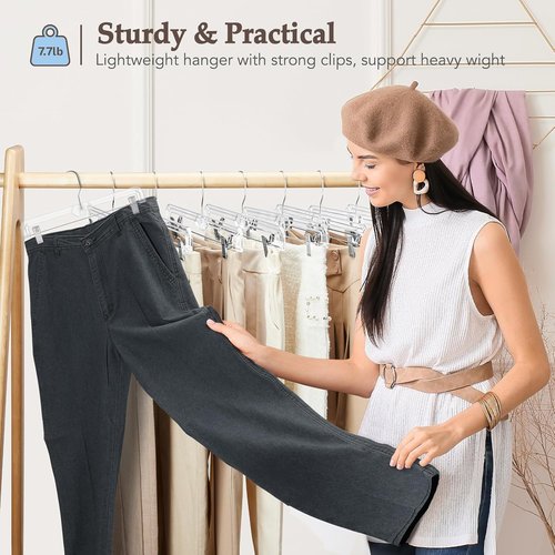 HOUSE DAY Clear Pants Hangers - Non-Slip Clip Hangers for Women | 25 Pack, Heavy Duty 14" Short Design