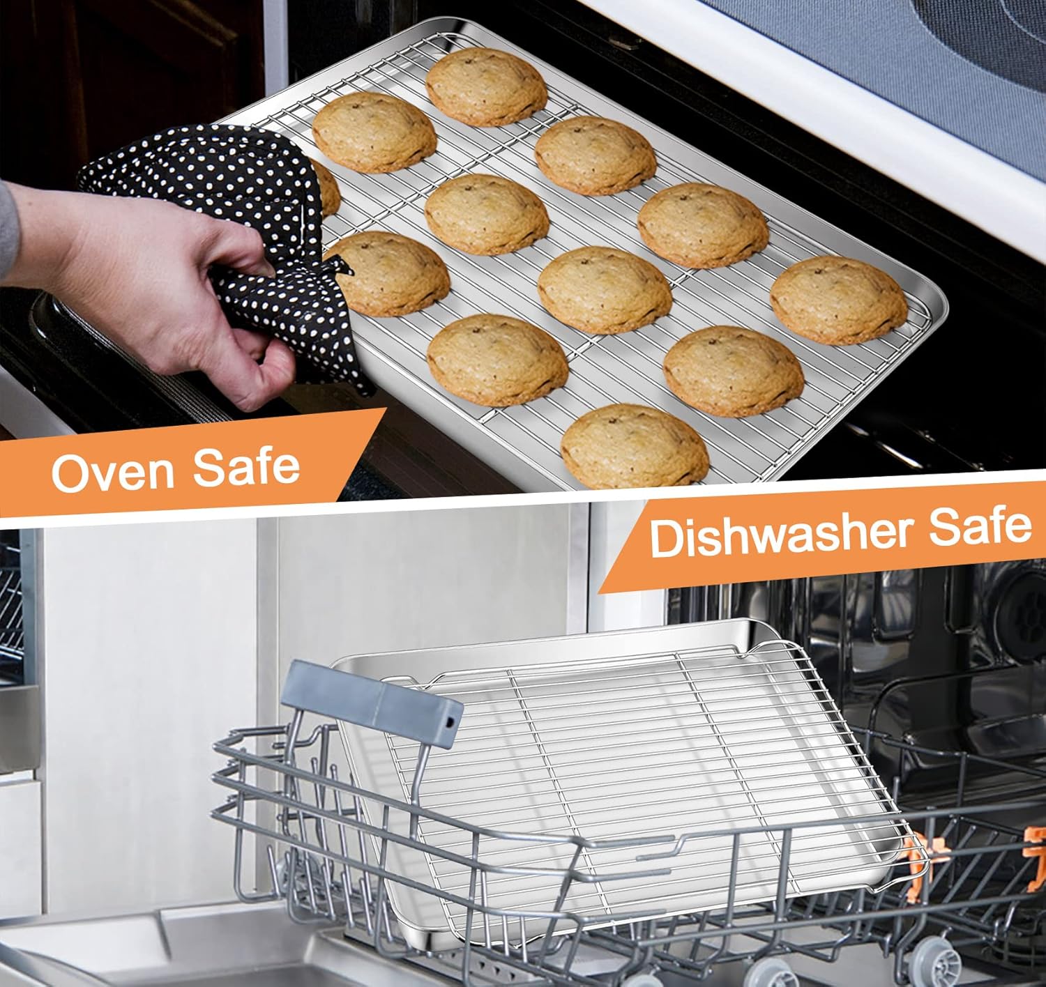 TeamFar Stainless Steel Baking Sheet Set - Heavy Duty Cookie Pan with Cooling Rack | 17.6 x 13 x 1 Inch, Dishwasher Safe - Set of 4