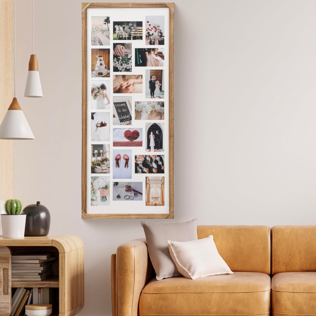 Wodhels 41x17 Inch Large Collage Picture Frame,Wood Multi Photo Frames,20 Openings for 4x6 Photos,Wall-Mounted Photo Display，Carbonized Brown