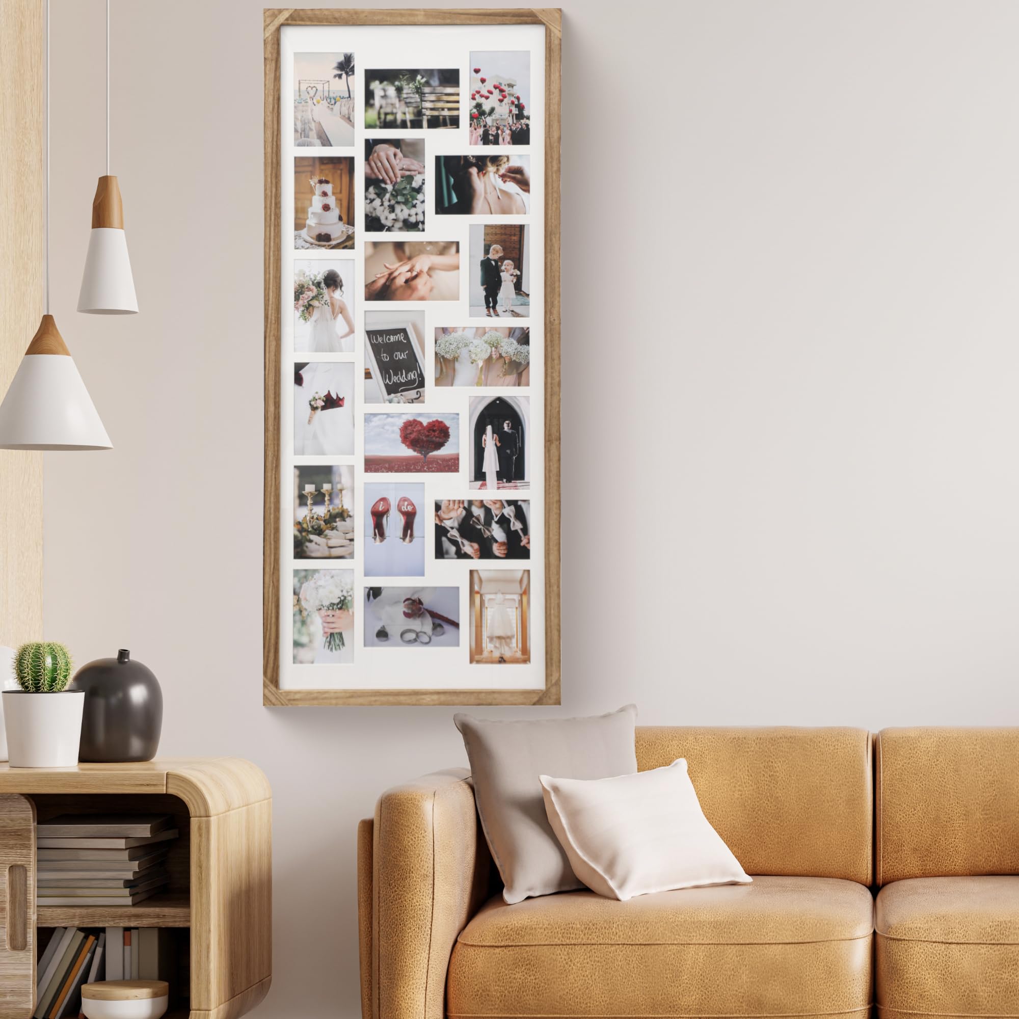 Wodhels 41x17 Inch Large Collage Picture Frame,Wood Multi Photo Frames,20 Openings for 4x6 Photos,Wall-Mounted Photo Display，Carbonized Brown