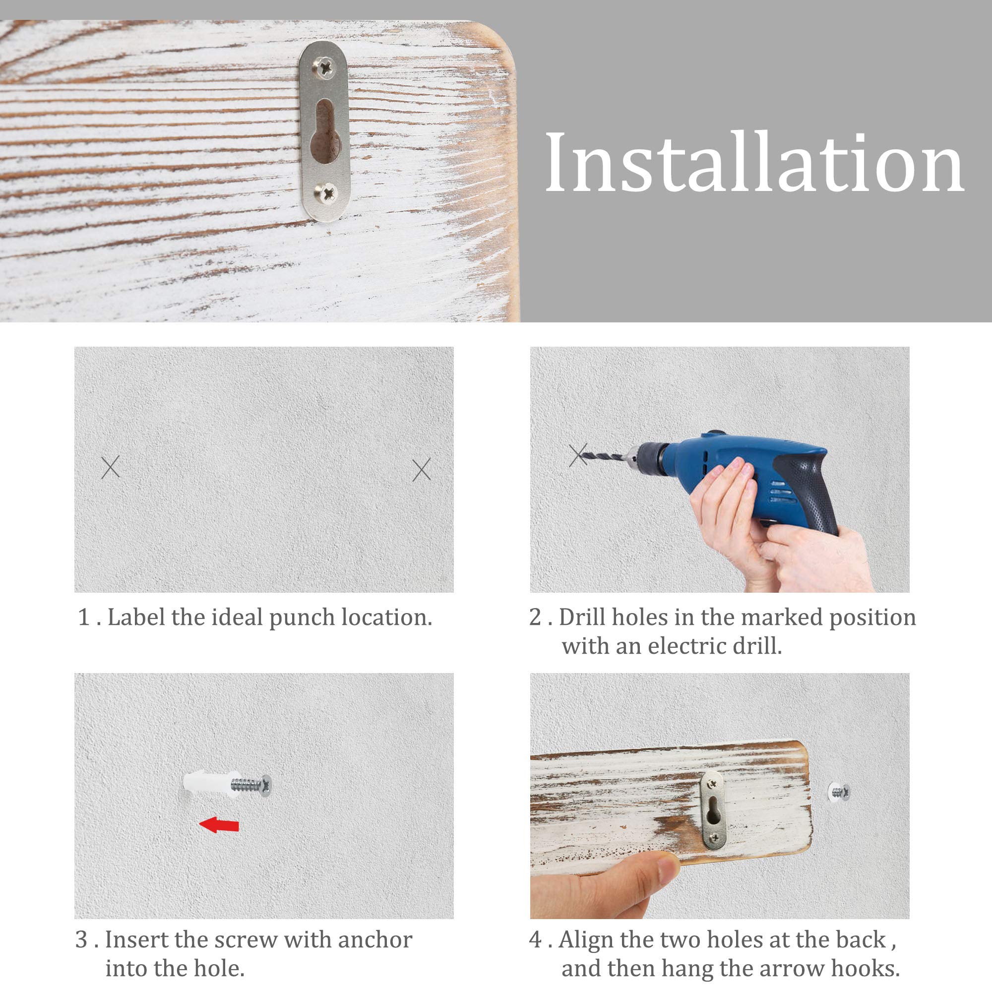 LotFancy Coffee Mug Holder, Rustic Wall Mounted Mug Rack with 12 Cup Hangers, Farmhouse Wood Cup Organizer for Home, Office, Kitchen Display Storage Collection, White Coffee Nook Décor