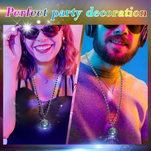 Henoyso LED Disco Ball Necklaces - 24 Pcs Light-Up Party Favors for 70s Disco Costumes | Fun Stage Props