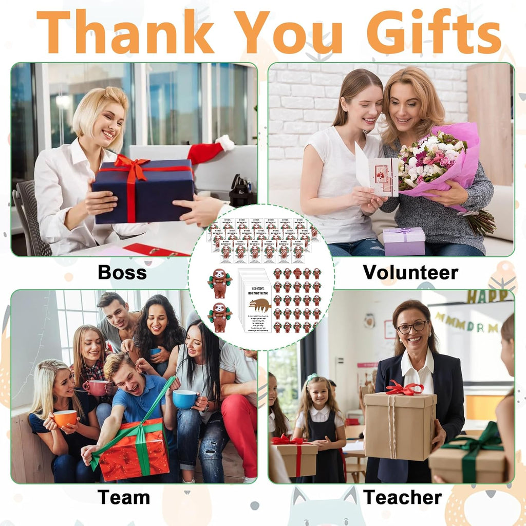 Skiennix Sloth Gifts - 30 Set Emotional Support Mini Resin Animals with Positive Cards | Perfect for Coworkers & Friends