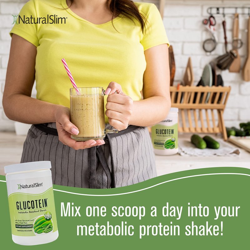 NaturalSlim Prebiotic Resistant Starch Supplement with Green Banana Flour Organic & Pea Starch Blend Glucotein Powder - Non-GMO & Gluten Free - 16 Servings