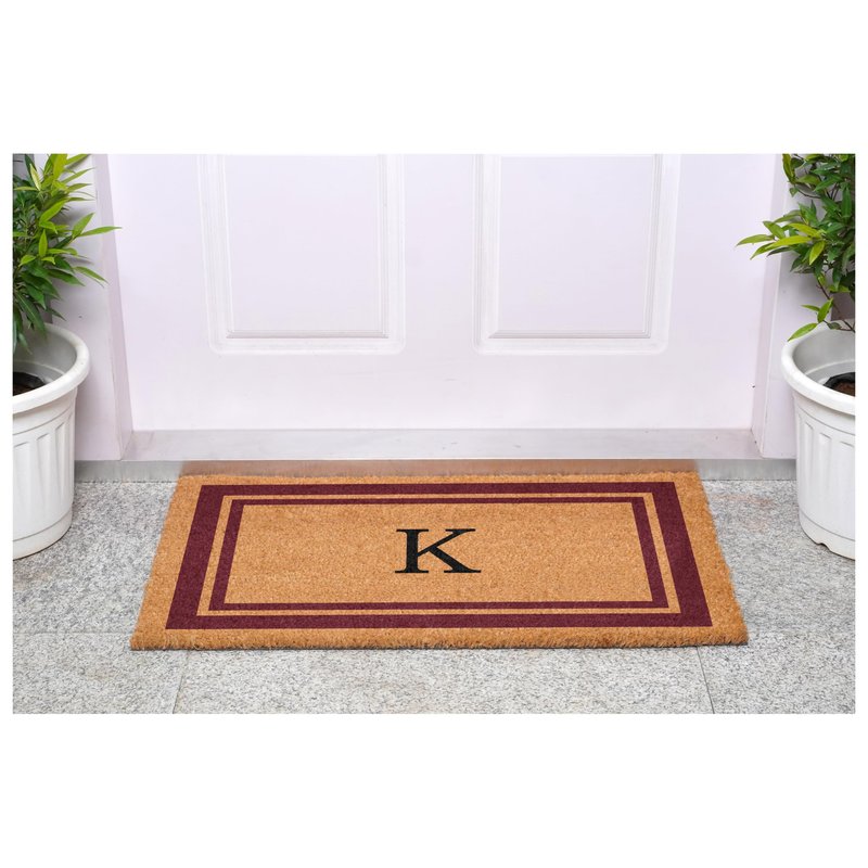 Calloway Mills 152992436K Burgundy Border 24" x 36" Monogram Doormat (Letter K)