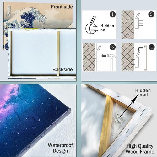 OKEXCKK The Great Wave off Kanagawa by Katsushika Hoki Wall Art Decor, Classic Painting Abstract Seascape Canvas Print Pictures, Modern Japanese Artwork for Bedroom Living Room Decoration - 24"x36"