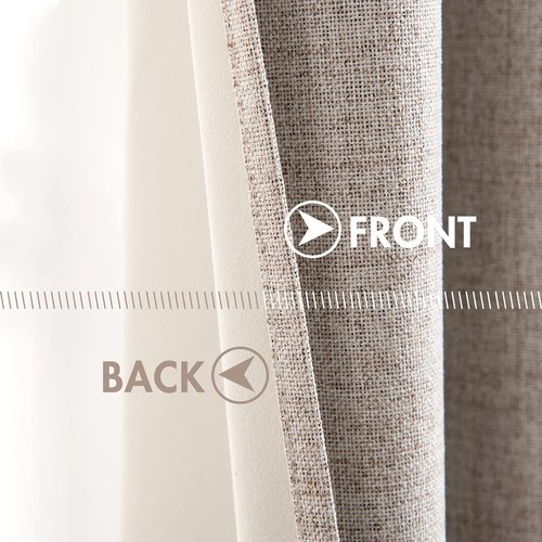 MIULEE Linen Blackout Curtains - 100% Room Darkening Thermal Insulated Grommet Panels | Khaki, 42"x84" (2 PCs)