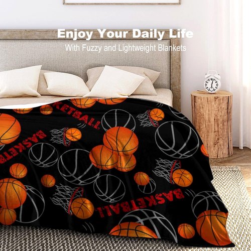 Super Soft Basketball Blanket Lightweight Cozy 3D Printed Flannel Soccer Baseball Throw Blankets for Sport Fans Kids Adults Gifts 80"X60"