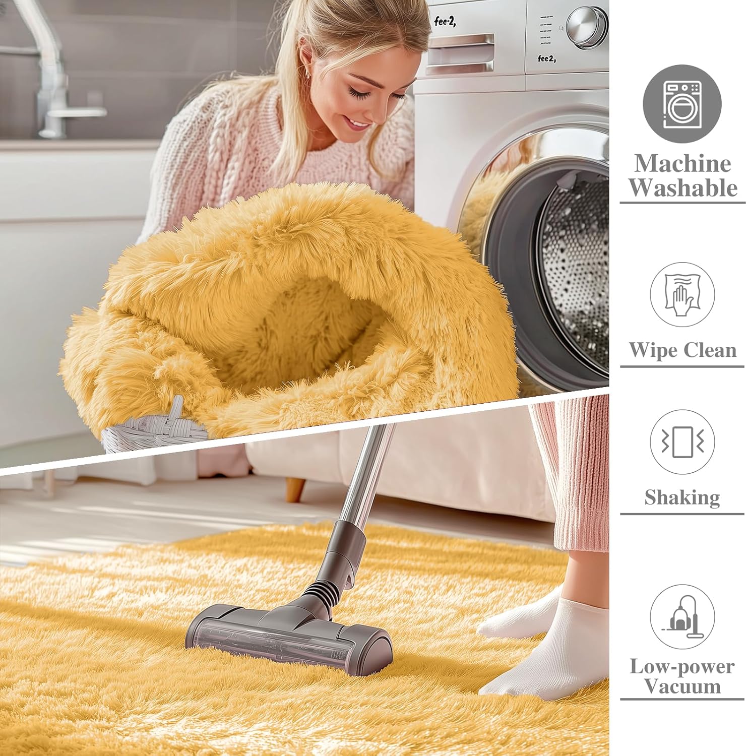 OLANLY Small Bedside Rug - Soft Fluffy Shaggy Indoor Carpet for Bedroom & Living Room | Mustard Yellow