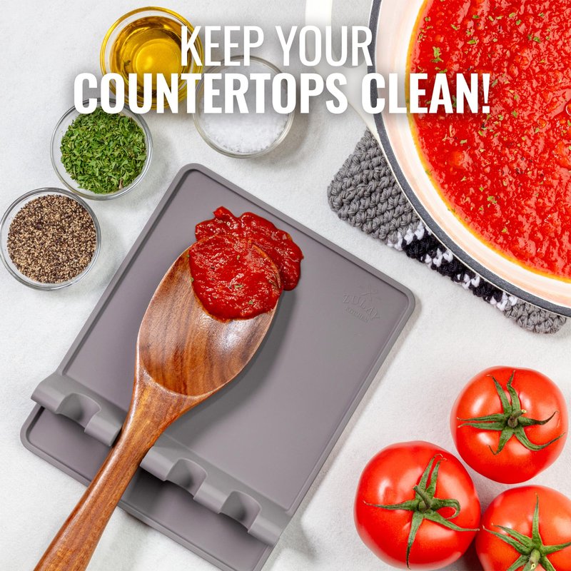 Zulay Kitchen Extra Large Silicone Utensil Rest with Drip Pad for Multiple Utensils - BPA-Free Heat-Resistant Spoon Rest & Spoon Holder for Stove Top - Kitchen Utensil Holder for Spoon - Gray