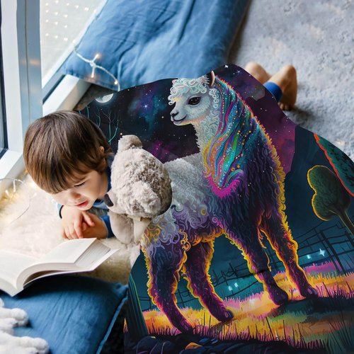 ALIFAFA Llama Blanket, Llama Gifts for Girls, Cute Llama Colorful Boho Print in Galaxy Starry Sparkle Stars Blanket, Magic Space Universe Moon Night Plush Throw Blanket for Kids Teens,50"x40"