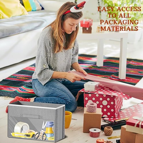 Light Grey Over Door Wrapping Paper Organizer by [Brand Name] - 3 Removable Drawers & Side Pockets for Ribbons, Bows, and More