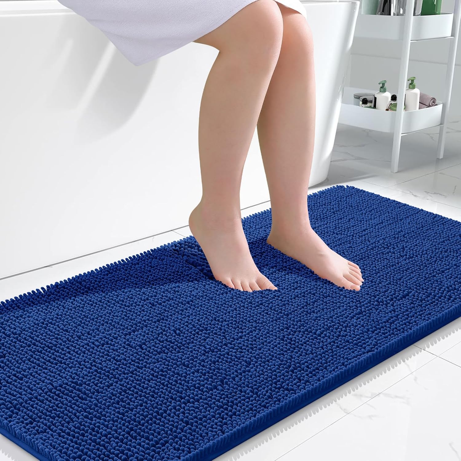 OLANLY Bathroom Runner Rugs - Soft Absorbent Chenille Mats with Rubber Backing | 47x24 Royal Blue