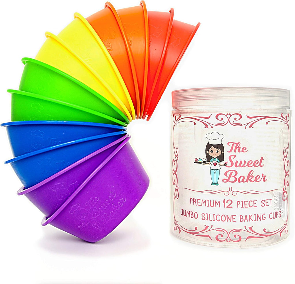 Professional Jumbo Silicone Baking Cups - Premium 12 Piece Set | Reusable, BPA-Free Cupcake & Muffin Pans
