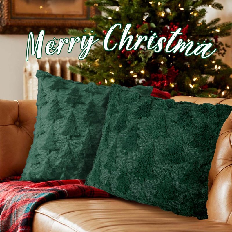 candyfouse Christmas Snow Pillow Covers 18x18 inches 2-Piece Set White Soft Plush Artificial Fur Jacquard Bedroom Sofa Holiday Winter Home Decoration