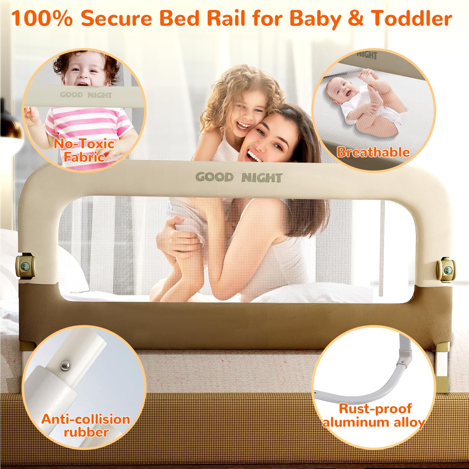 Deeteck Bed Guard Rail for Toddlers - 59" Adjustable Heights & Folding up Portable Bed Railing for Baby - Toddler Bed Rails Guard for Crib, Twin, Bunk,Full Size, Queen & King Bed