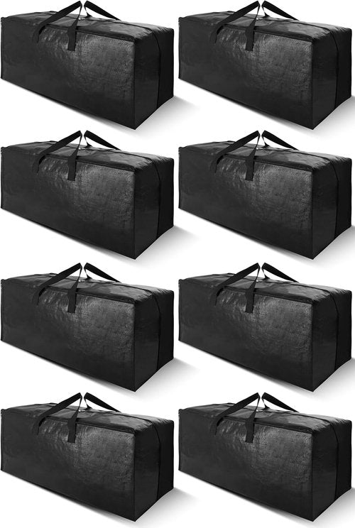Cosy Family Extra Large Moving Bags - Heavy Duty Storage Totes with Backpack Straps & Zippers | Set of 8, Black
