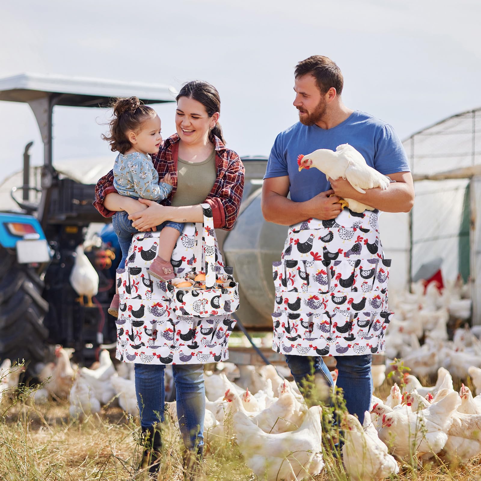 Silicherry 2 Pcs Egg Collecting Apron Chicken Egg Gathering Basket with 7 Pouches Holding Apron with 15 Pockets (Stylish)