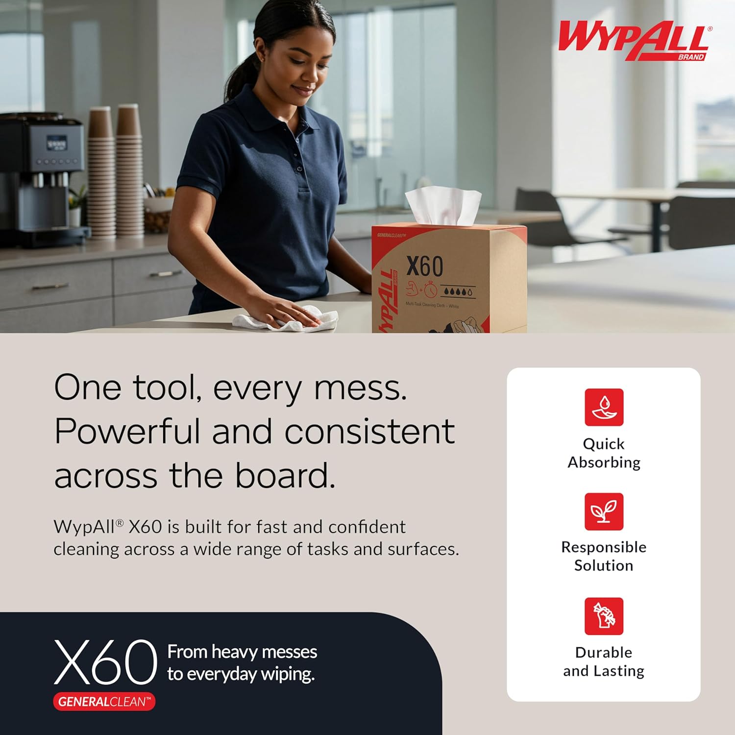 WypAll GeneralClean X60 Cleaning Wipes - Strong & Absorbent Multi-Task Towels, Jumbo Blue Roll (1,100 Sheets)