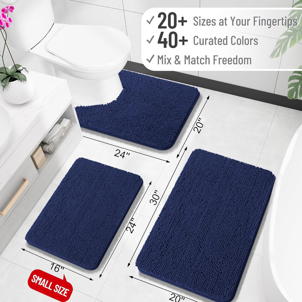 OLANLY Large Bathroom Rugs - Soft Absorbent Chenille Bath Mats | Quick-Dry Rubber Backing, 59x35, Twilight Sapphire