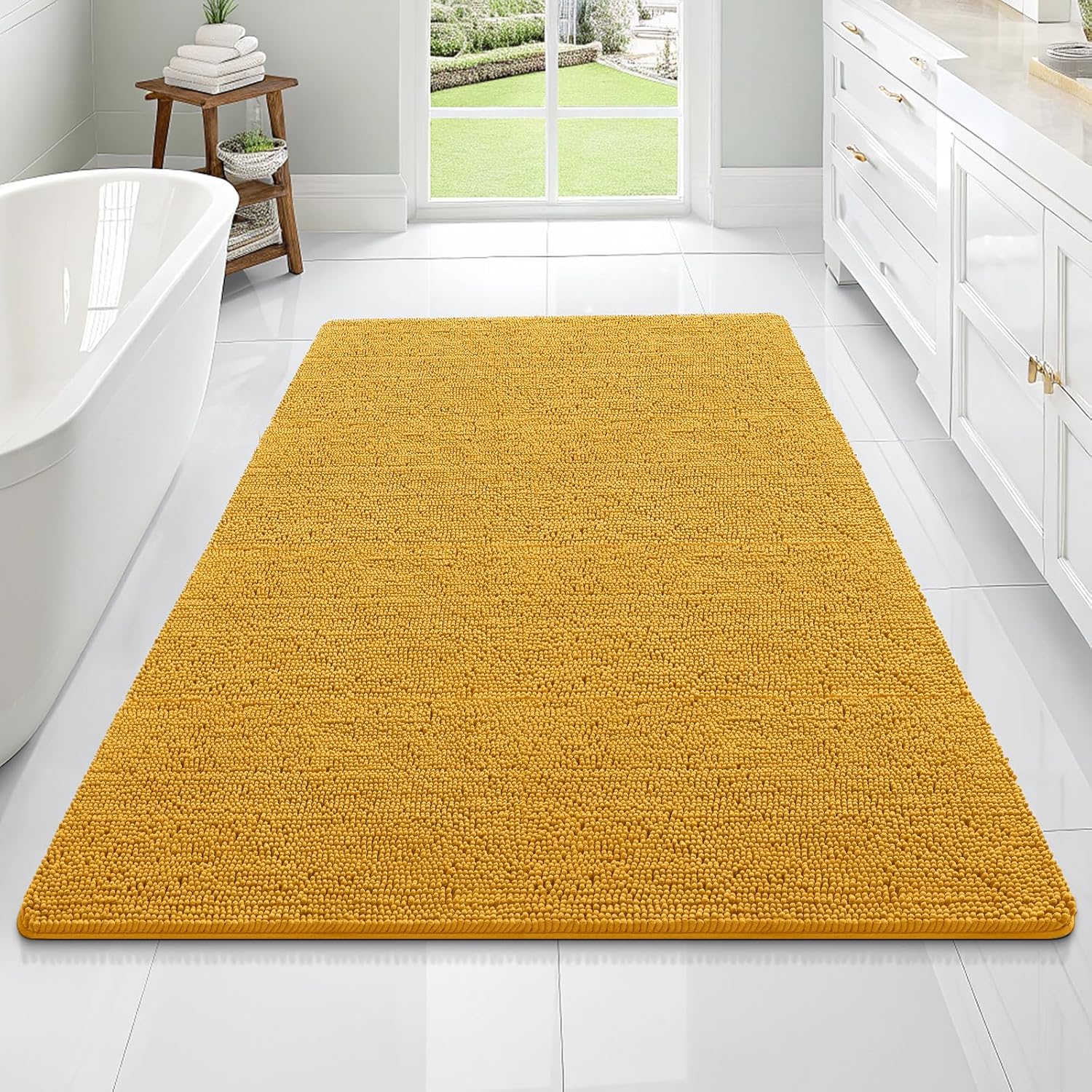 OLANLY Large Chenille Bathroom Rugs - Soft, Absorbent, Quick-Dry | 70x46, Golden Yellow, Machine Washable