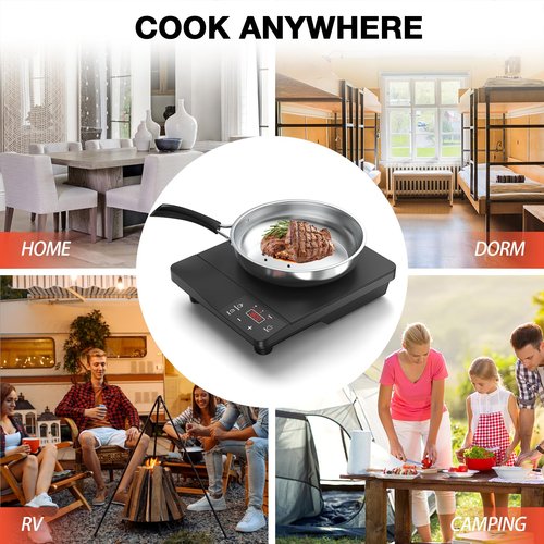 Nafewin Portable Induction Cooktop 1800W,110V Single Burner Induction Burner & Fry Pan, Hot Plate Stove Electric Burner LED Touch Control & 4H Timer, 8 Power 8 Temperature Setting for Cooking