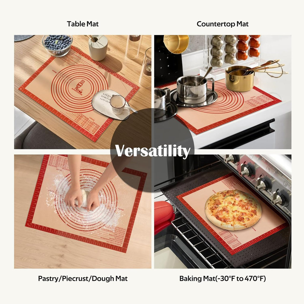 Skiennix Extra Thick Silicone Pastry Mat - Large Non-Stick Baking Surface with Measurements | 16"x24", Red