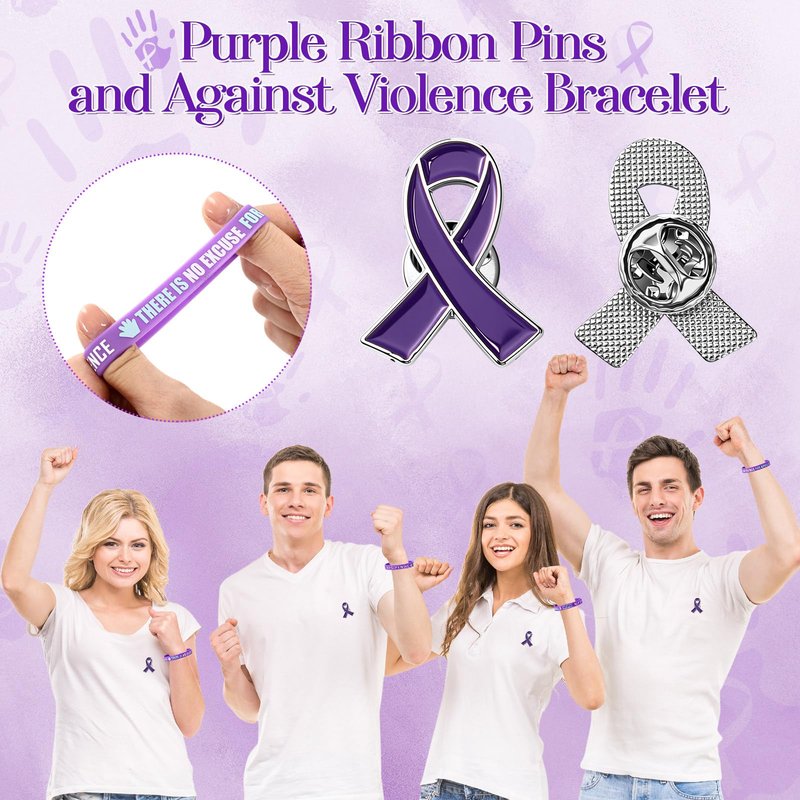 JellyArch 245 pcs Domestic Violence Awareness Accessories Gifts Bulk Purple Ribbon Pins, Bracelets, Pens, Ducks, for Cancer Awareness Month in October Against Violence Event Supplies